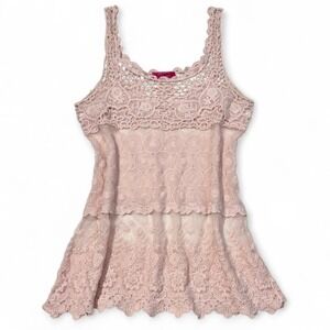 Y2K Pink Body Central Crochet Lace Mesh Flowy Tank Top Large